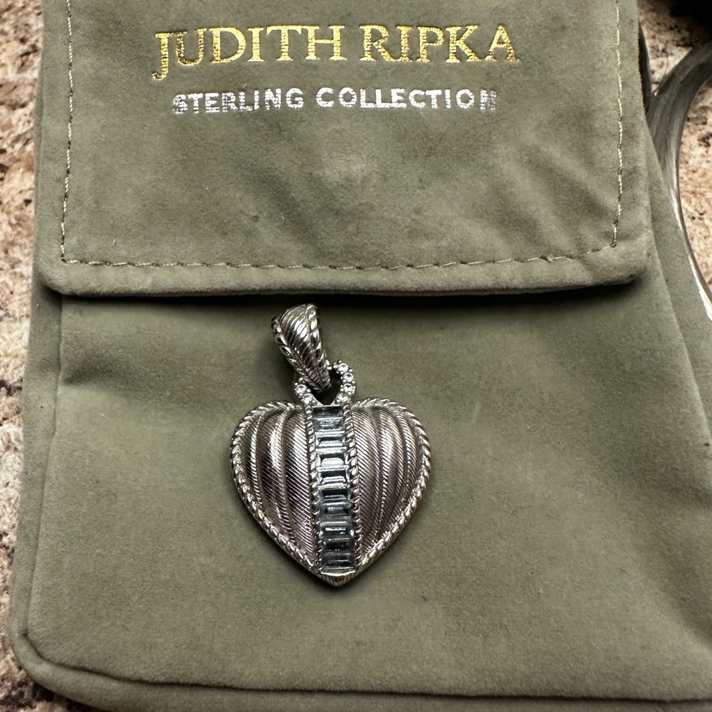 Judith Ripka Silver Heart Pendant with Blue Aquamarine stones